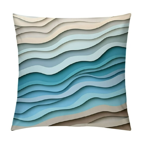 COMIO Blue Teal and Grey Boho Throw Pillow Covers Summer Outdoor Abstract Stripe Pillows Cover Mid Century Modern Decorative Pillow Case Farmhouse Cushion Cover for Home Couch Bed Sofa Decor