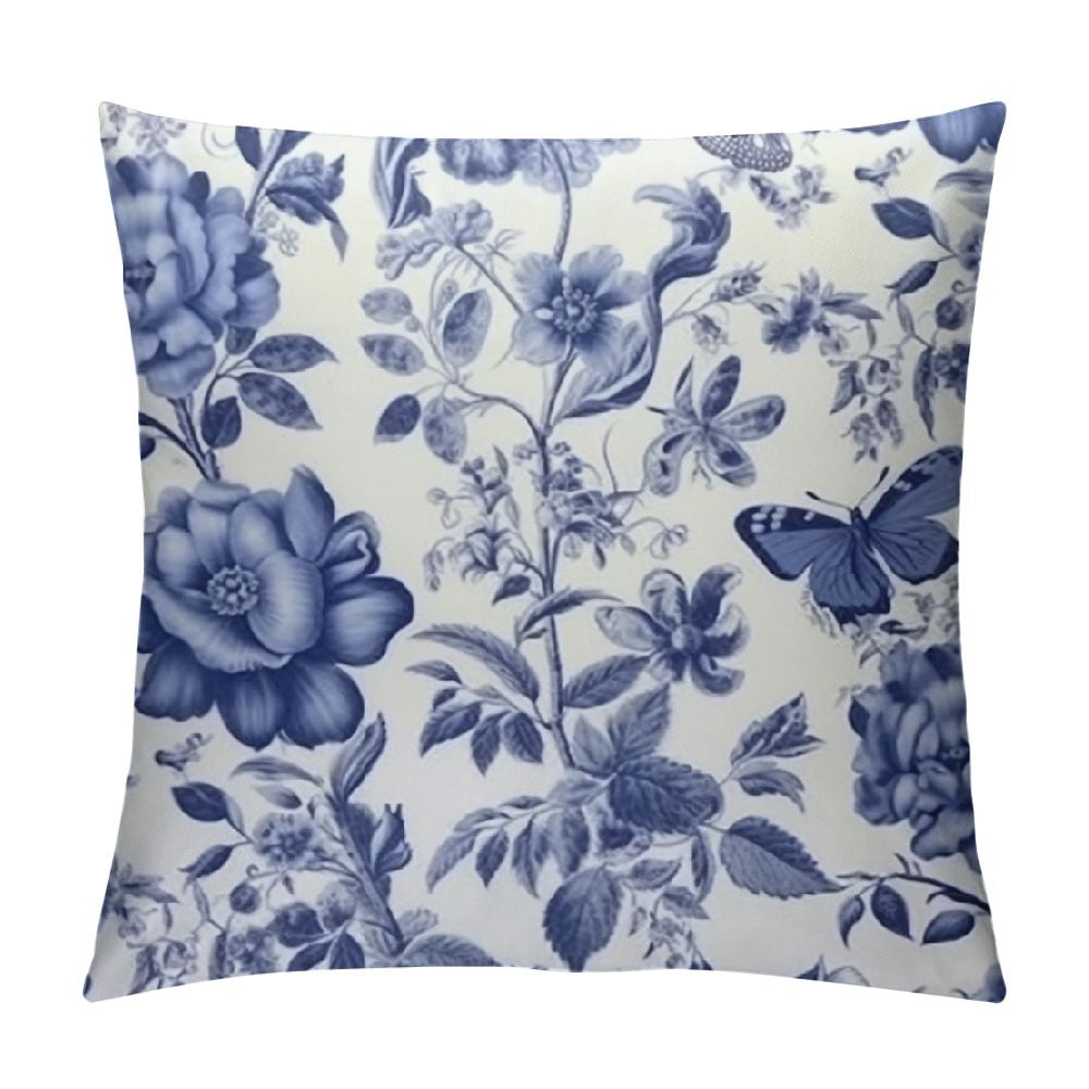 COMIO Blue and White Porcelain Floral Body Pillow Cover Modern Vintage