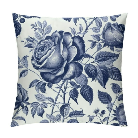 COMIO Blue and White Porcelain Floral Throw Pillow Covers Vintage Chinoiserie Blue Floral Decorative Couch Pillowcases Cushion Covers for Living Room Bedroom Sofa Outdoor,