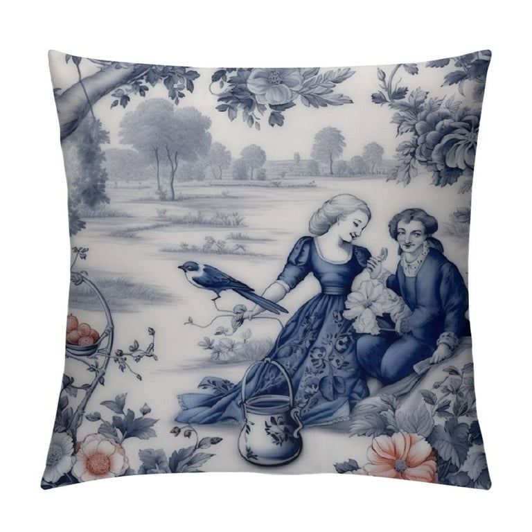 COMIO Blue and White Throw Pillow Covers French Country Toile Style Pillow Covers Vintage Farmhouse Cushion Cover Fabric Decor for Home Living Room Bedroom Sofa Walmart