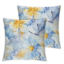COMIO Yellow Blue Flower Pillow Covers Set of 2 White Gray Colored Throw Pillows Outdoor Waterproof Decor for Living Room Sofa Patio Funiture Garden Floral Cushion Case Walmart