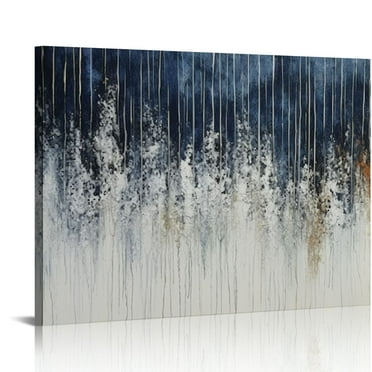 COMIO  Blue &amp; Silver Canvas Wall Art, Painted Abstract Painting Wall Art on Canvas, Indigo Wall Picture Painting for Living Room Sofa Decoration
