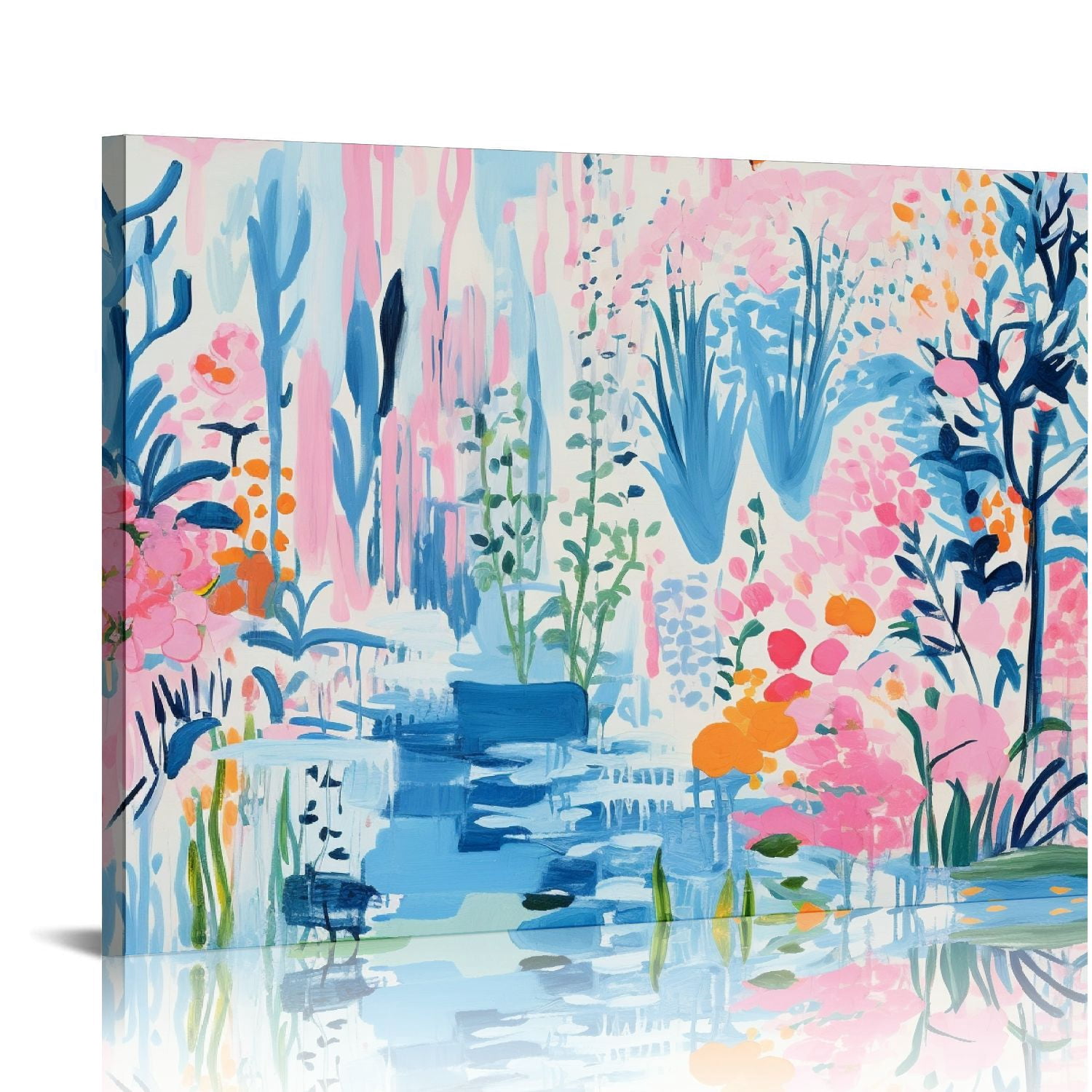 COMIO Blush Pink Flowers Wall Decor Pink and Navy Blue Canvas Wall Art ...