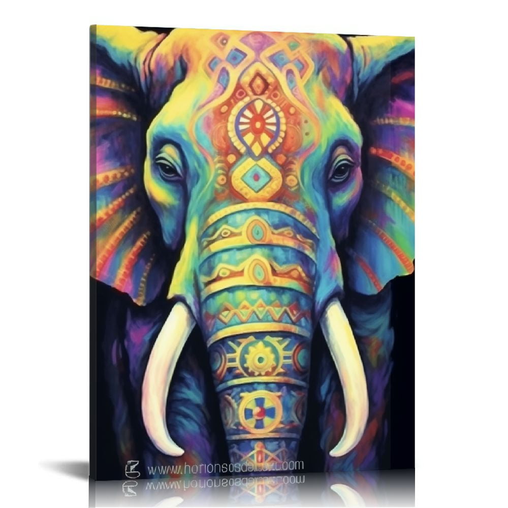 COMIO Bohemian Elephant Picture Wall Art - Colorful Animal Canvas Wall ...