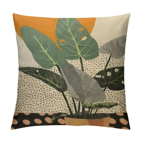 COMIO Boho Abstract Throw Pillow Covers Black Beige Orange Mid Century Geometric Leaf Decorative Throw Pillows Modern Art Pillow Cases for Couch Bed Sofa Bedroom Home Office