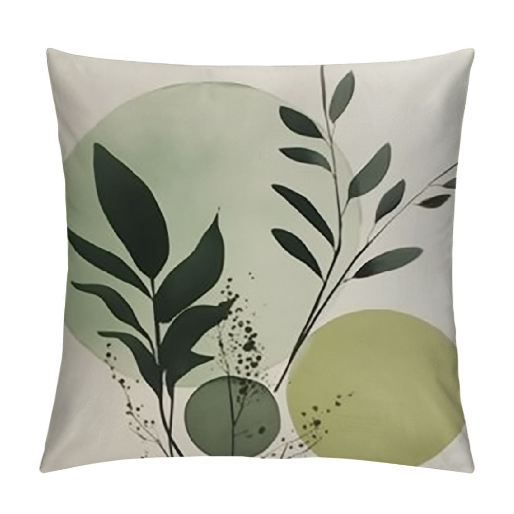COMIO Boho Abstract Throw Pillow Covers Sage Green Beige Mid Century Sun Moon Leaf Decorative