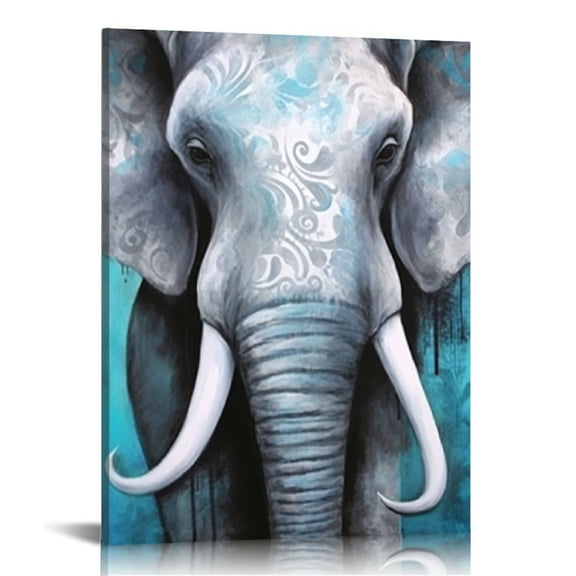 COMIO Boho Elephant Canvas Wall Art Elephant Couple in Love Mandala Animal Grey and Teal Artwork for Bedroom Modern Home Decor Stretched and Framed Ready to Hang
