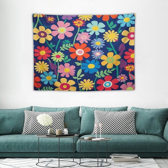 COMIO Boho Floral Tapestry Vintage Flower Hippie Abstract Dark Blue Tapestry Home Decor Wall Hanging for Living Room Bedroom Dorm 40x30 Inches