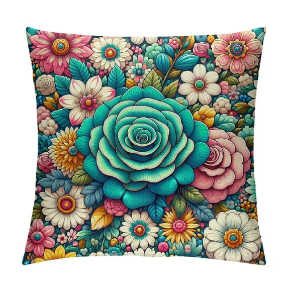 COMIO Boho Floral Throw Pillow Covers Colorful Bohemian Flower Decorative Cushions Pillowcase for Bedroom Sofa Home Decor, Short Plush White