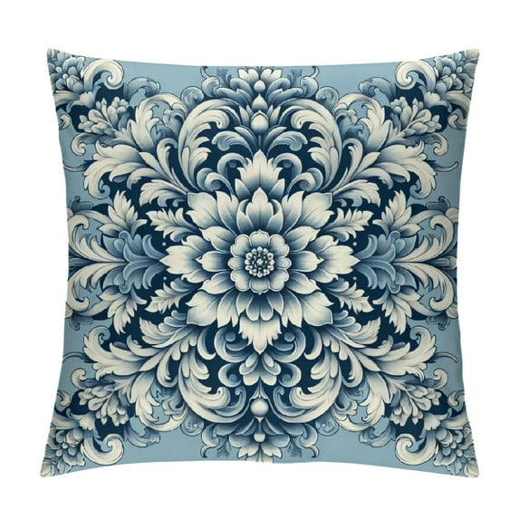COMIO Boho Flower Throw Pillow Covers Plush Square Pillow Covers Set Decorative Pillowcase for Couch Sofa Bed Car Home Farmhouse,Blue and White Porcelain