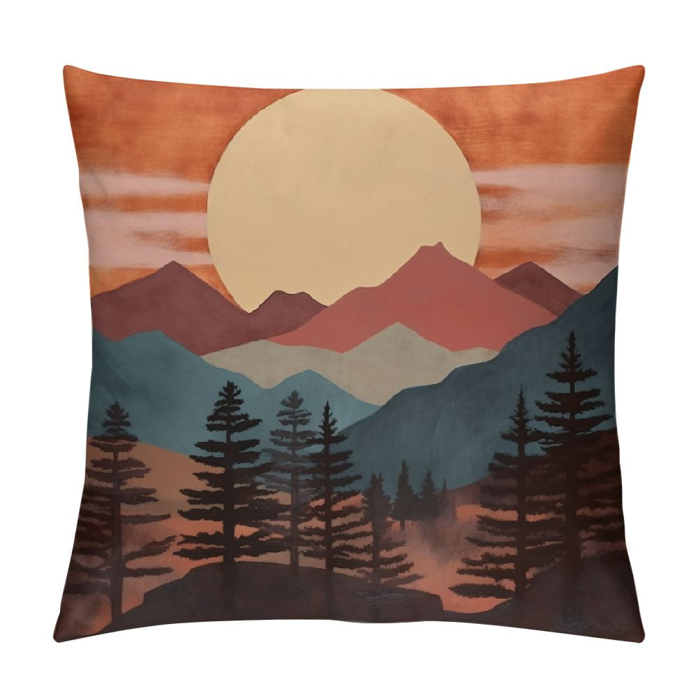 COMIO Boho Sun Sunset Mountain Pillow Covers,Boho Throw Pillow Covers