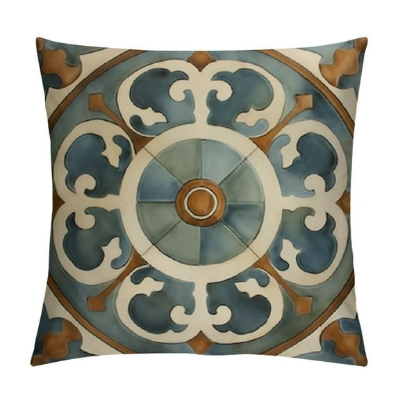 COMIO Boho Themed Watercolor Boho Vintage Spanish Tile Exotic Retro Floral Mandala Decorative Throw Pillow Case,Bohemian Home Patio Garden Balcony Bench Decor,Gifts for Boho Lovers Women