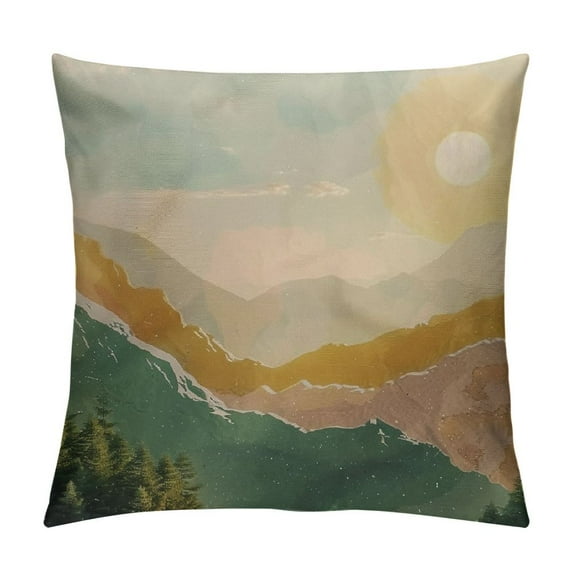 COMIO Boho Throw Pillow Covers Mid Century Bohemian Landscape Mountain Sunset Modern Abstract Minimalist Decorative Pillow Cases Home Decor Standard Square Pillowcases