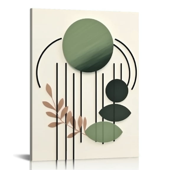 COMIO Boho Wall Art Mid-Century Modern Green Minimalist Decor Poster Neutral Abstract Geometric Line Canvas Pictures Prints for Living Room Bedroom Bathroom Office Decoration