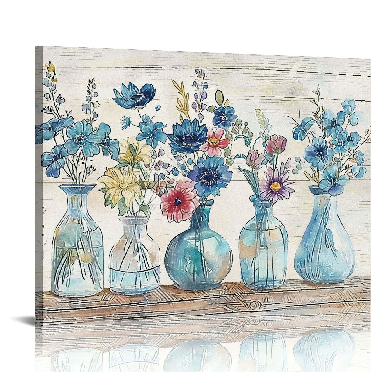 COMIO Botanical Bathroom Wall Art Navy Blue Floral Pictures Wall Decor ...