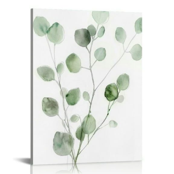 COMIO Botanical Plant Canvas Wall Art, Framed Boho Wall Decor for Bathroom, Minimalist Aesthetic Bedroom Wall Art, Sage Green Eucalyptus Leaf Prints for Office
