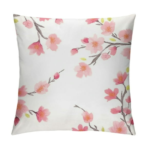 COMIO Branch Cherry Blossom Flowers Throw Pillow Covers Pink White Square Pillow Cases for Decorative Cushion Bed Couch Sofa
