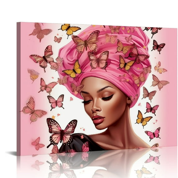 COMIO Breast Cancer Awareness Poster - African American Print - Afro Girl Art - Black Queen Art - Gift for Men & Women - Floral Decor for Living Room or Girl's Room Wall Art