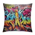 thumbnail image 1 of COMIO  Brick Wall Throw Pillow Cushion Cover, Graffiti on Urban Street Art Stones Spray Paint Look Tagger Underground Illustration Print, Decorative Square Accent Pillow Case,Soft Red, 1 of 5