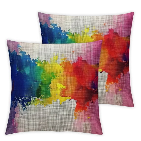 QZHH  Bright Watercolor Stains Throw Pillow Cover Colorful Splash Grain Messy Rainbow Blot Pillow Case Decorative Square Cushion for Home Couch Bed 2pc
