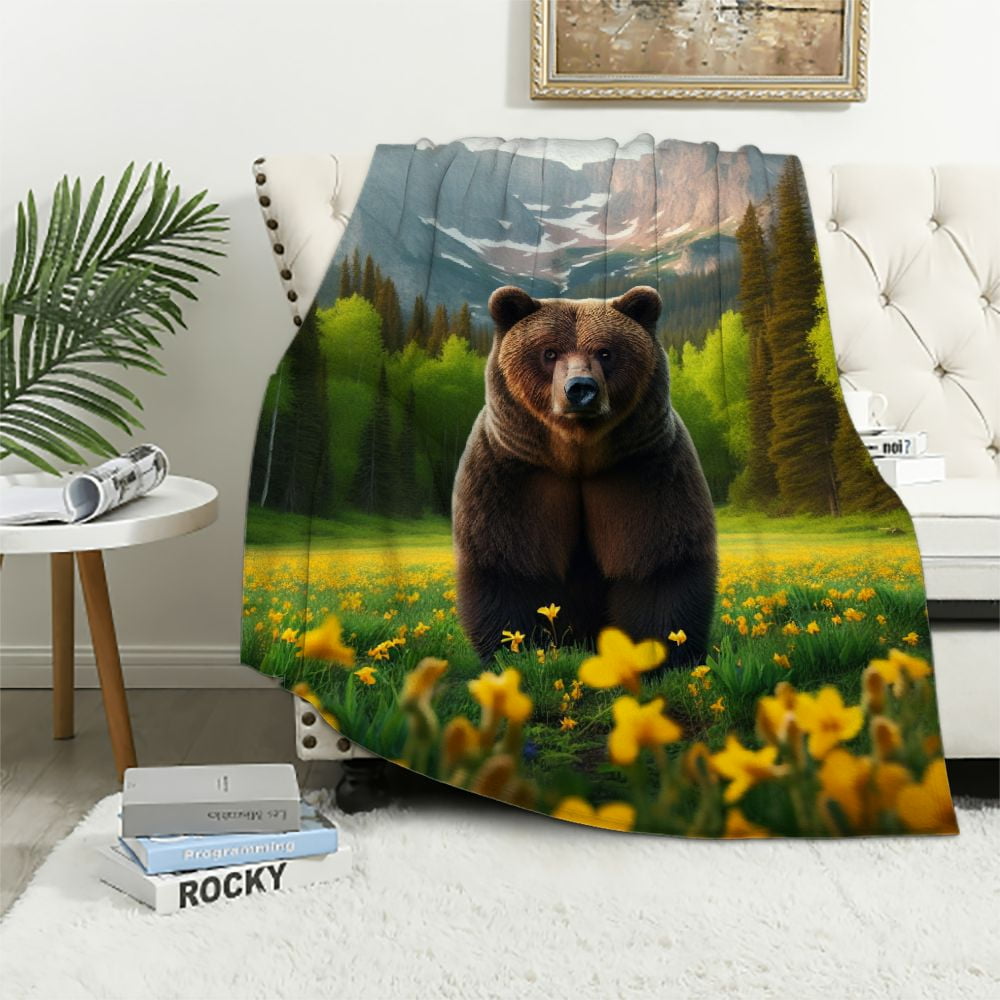 COMIO Brown Bear Blanket Giant Grizzly Bear Blanket Soft Fuzzy Plush