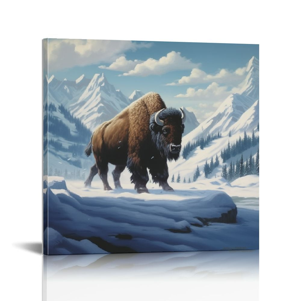 COMIO Brown Bison Running, Wildlife Artistic Wall Art, Framed Canvas ...