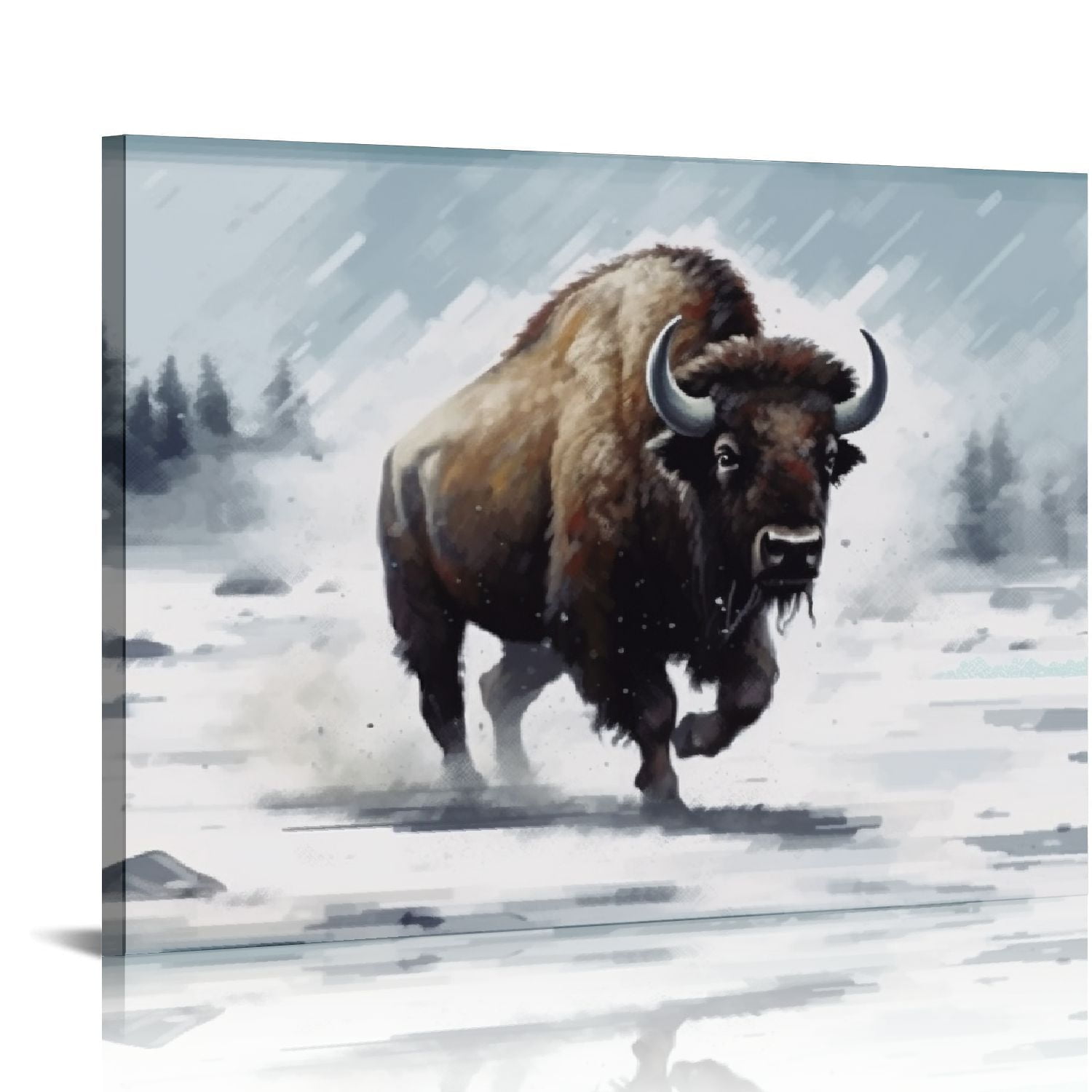 COMIO Brown Bison Running, Wildlife Artistic Wall Art, Framed Canvas ...