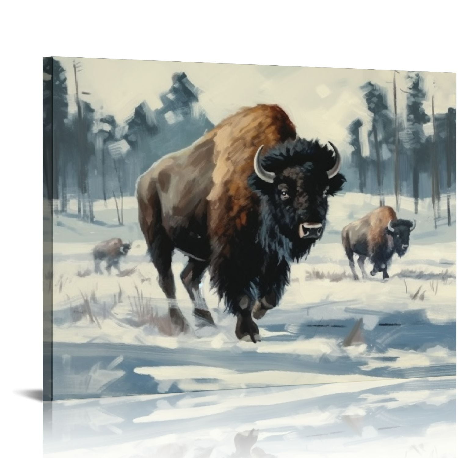 COMIO Brown Bison Running, Wildlife Artistic Wall Art, Framed Canvas ...