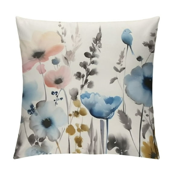 COMIO Brown Cream Grey Teal Floral Pillow Covers Watercolor Flower Lumbar Bed Pillow Cases Rustic Abstract Modern Throw Pillows Farmhouse Home Decor for Living Room Bedroom Bed Cushion