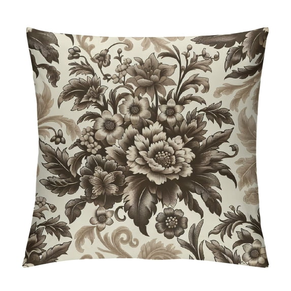 COMIO Brown and White Flowers Pillow Covers Vintage Brown Flowers Throw Pillowcase Decorative Morden Floral Outdoor Cushion Cover for Patio Sofa Bedroom Indoor Outdoor Party