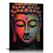 COMIO Buddha Canvas Wall Art Colorful Buddha Painting Zen Statue Picture for Living Room Yoga Abstract Buddhist Spiritual Decor Thai Laughing Buddha Head Poster Meditation Office Home Decorations