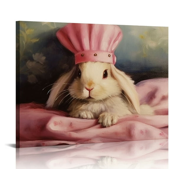 COMIO Bunny Rabbit Resting in Bed Off-White Pink, Canvas Wall Art