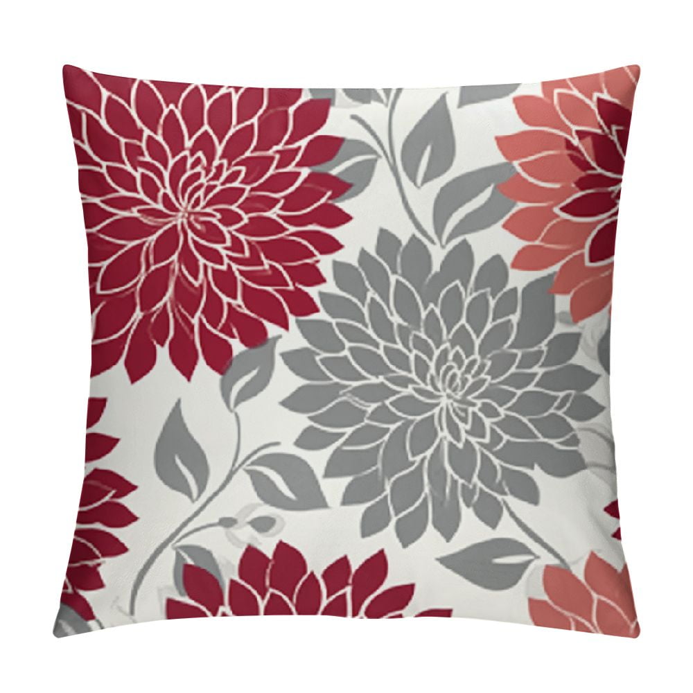 COMIO Burgundy Red Throw Pillows Covers, Wine Red Dahlia Flower Pillow