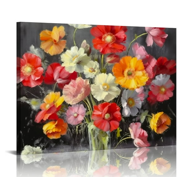 COMIO Burnt Orange Wall Decor Poppy Wall Art Bedroom Red and Yellow Orange Daisy Canvas Prints Painting Bathroom Pictures Kitchen Floral Posters Modern Artwork for Living Room Home Decoration