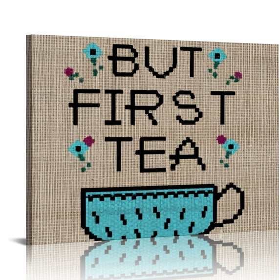 COMIO But First Tea Canvas Wall Art Prints Decor Rustic Tea Poster Painting Framed Artwork for Home Kitchen Tea Bar Decorations