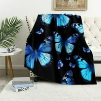 COMIO Butterfly Blanket Blue Butterflies Throw Blanket Ultra Soft Flannel Beautiful Butterfly Blanket Gifts for Adults Kids