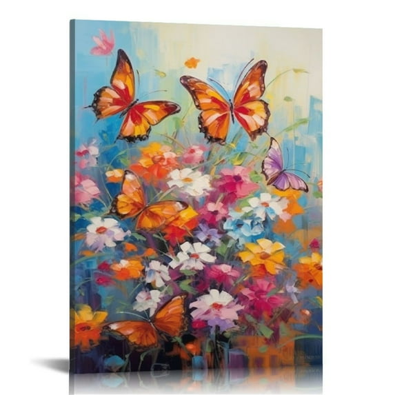 COMIO Butterfly Wall Art Color Butterfly Canvas Print Nature Floral Artwork for Girls Bedroom Modern Home Framed Artwork For Bathroom Kitchen