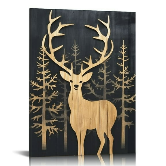 COMIO Cabin Wall Decor, Decorative Deer Wood Forest Mountain Woodland Wildlife Lodge Elk Animal Picture Art Print Bathroom Decor