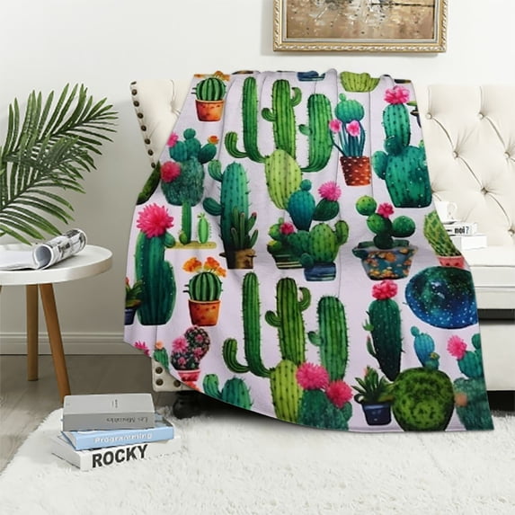 COMIO Cactus Gifts Blanket, Double Sided Print Cactus Decor Blankets Soft Warm Throw for Women Girls Birthday, Home Living Room Decoration