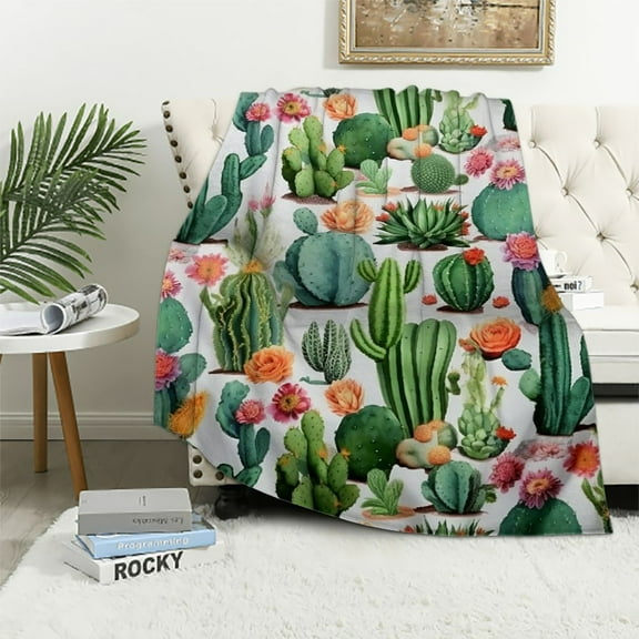 COMIO Cactus Throw Blanket Warm Lightweight Plant Blanket Cactus Decor Succulent Plants Gifts for Women Girls Men Boys Leaf Blanket for Bed, Sofa, Couch, Living Room for Kids/Child