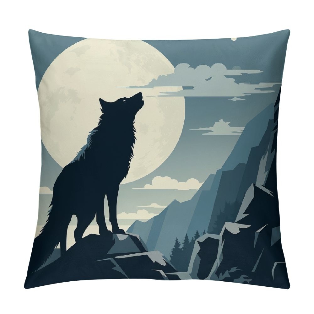 4-Piece Animal Pillow Cover Set - Elk Moose Bear Deer Forest Wildlife Design, Linen 18x18 Inch For Couch, Chair