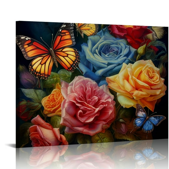 COMIO Canvas  Abstract Purple Butterfly Wall Art Flower Painting on Canvas Contemporary Artwork for Bathroom Bedroom Wall Decor Ready to Hang Each Size