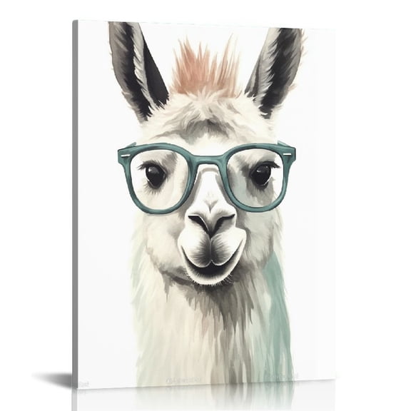 COMIO Canvas Like Wall Art Decor Painting Like Framed Artwork Llama In Glasses Print - Aesthetic Decorative Picture Poster for Home Walls Living Room Bathroom Bedroom Kitchen
