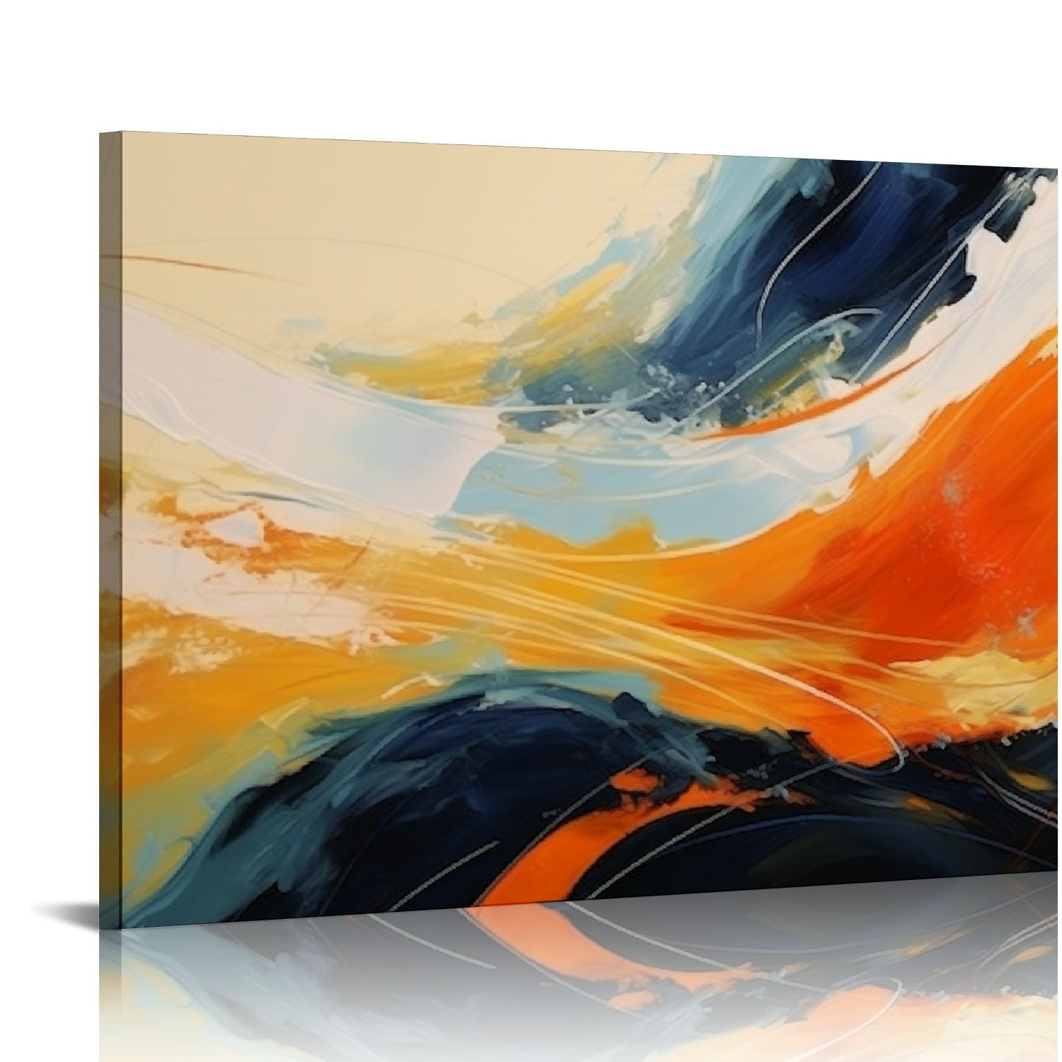 COMIO Canvas Painting Abstract Wall Art - Blue and Gold Wall Decor ...