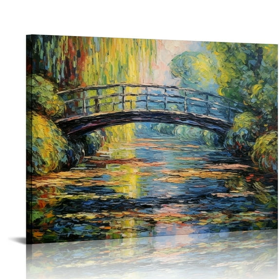 COMIO Canvas Print Wall Art Asian Style Bridge in Autumn Fall Forest Nature Wilderness Photography Modern Art Rustic Scenic Colorful Multicolor for Living Room, Bedroom, Office