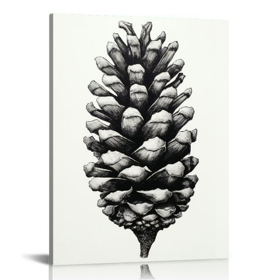 COMIO Canvas Print Wall Art Black White Forest Woodland Pinecone Nature Wilderness Illustrations Modern Art Rustic Relax/Calm for Living Room, Bedroom, Office