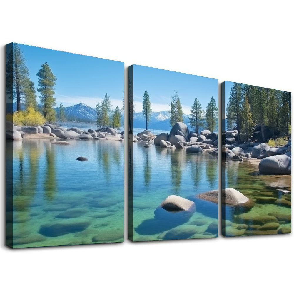 COMIO Canvas Print Wall Art Blue Lake in Mountain Forest Landscape ...