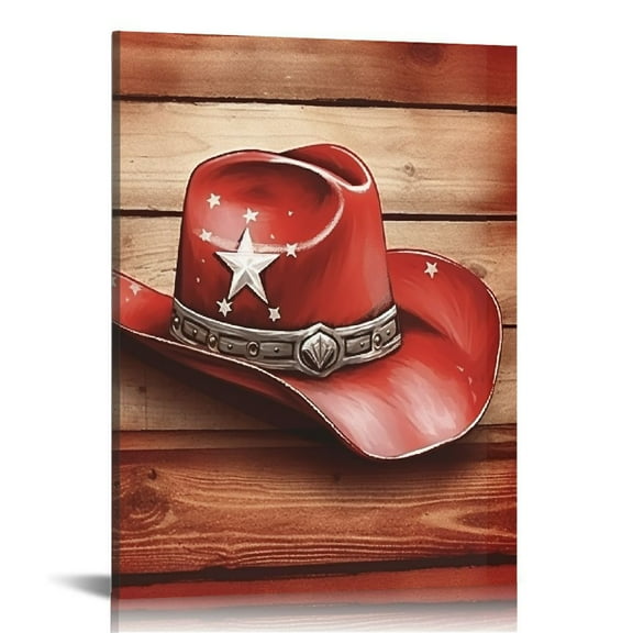 COMIO Canvas Print Wall Art Decor American Western Cowboy Hat Boots Texas Star West Rodeo Picture Stretched Gallery Canvas Wrap Giclee Print Ready to Hang Each