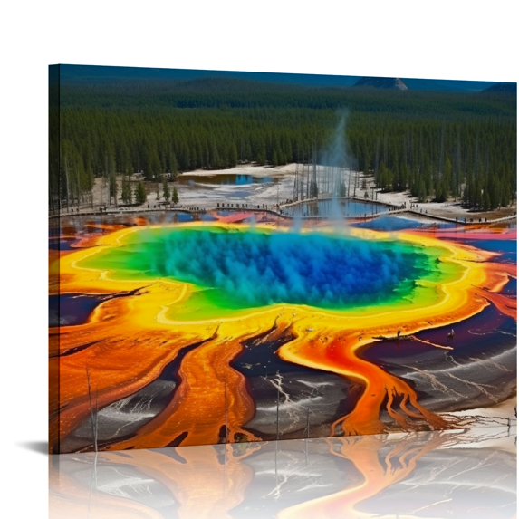 COMIO Canvas Print Wall Art Grand Prismatic Spring in Yellowstone National Park Nature Wilderness Photography Realism Rustic Landscape Colorful Multicolor for Living Room, Bedroom, Office