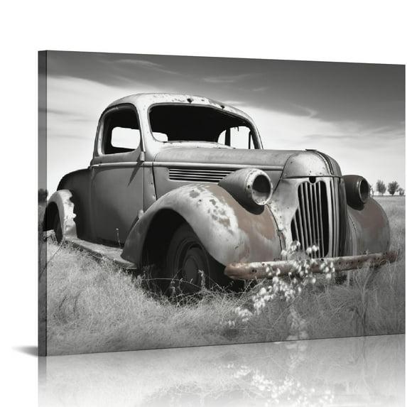 COMIO  Canvas Print Wall Art - Rusty Truck Canvas Wall Art - Vintage Blue Car Pictures Living Room Decor - Country Style Artwork Posters Paintings